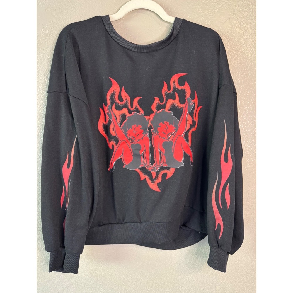 Betty‎ Boop Flames Sweatshirt Shein X Fleischer Studios Black Red 2XL